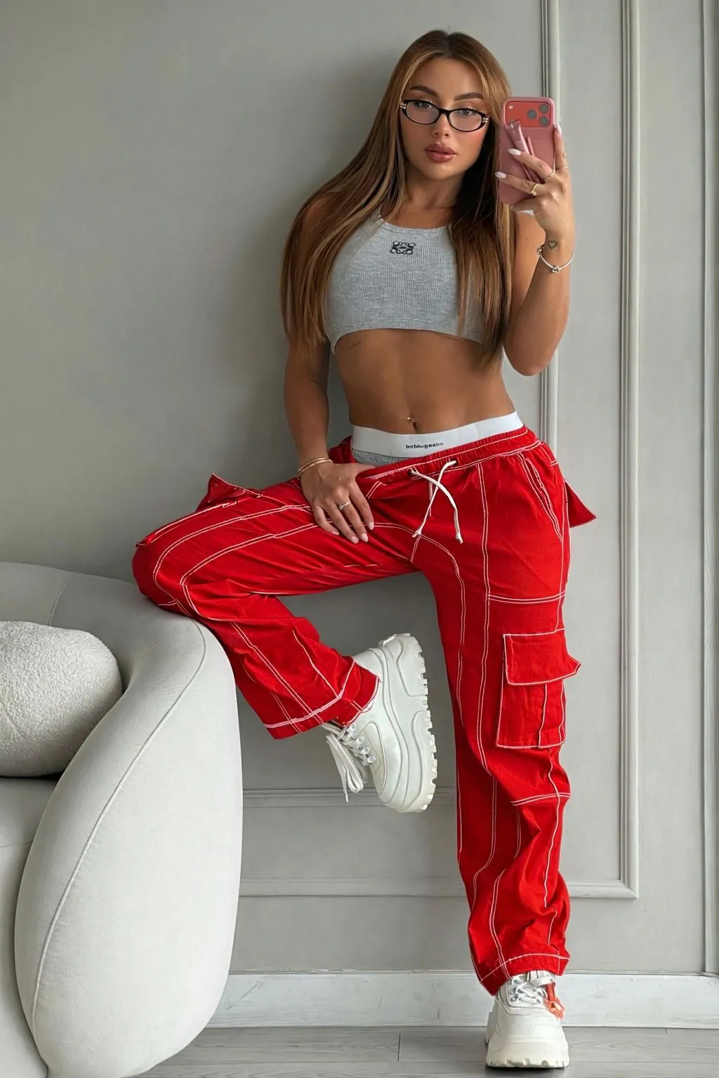 Pantalón cargo toscana tipo pana costuras en contraste — vista 8